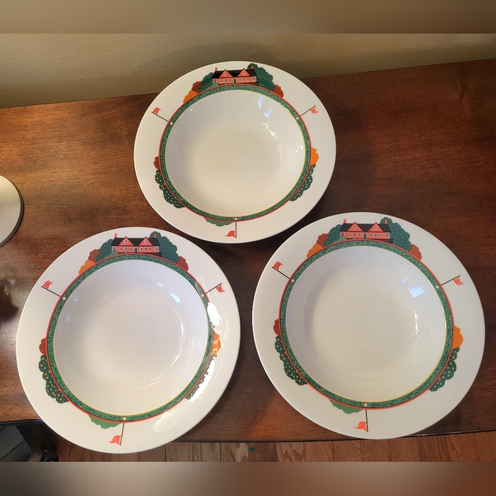 Set of 3 Christopher Stewart Optima Soup Bowls Rimmed Fairways HK204 Golf Green